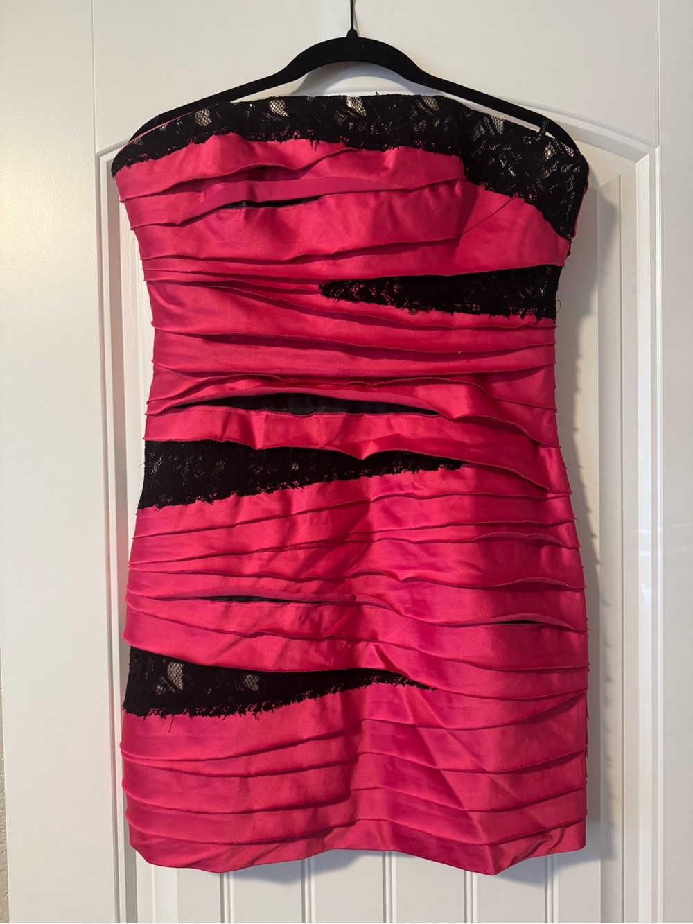 Bebe Hot Pink Bodycon Wrap with Lace-Trim Party Dress